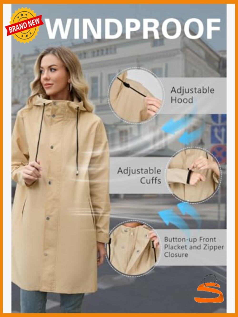 Long Packable Rain Jacket Waterproof Lightweight Hooded Coat Women - Picture 5 of 7